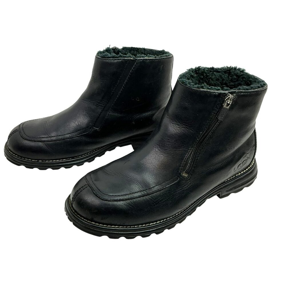 UGG 5416 Shearling-Lined Leather Zip Ankle Boots Womens 10 Black
